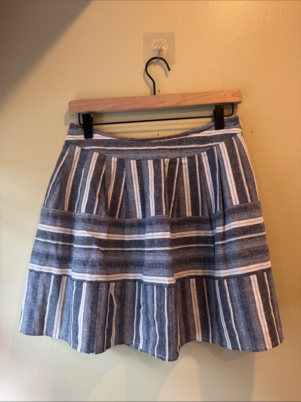 Striped Blue and White Tiered Linen/Cotton Skirt